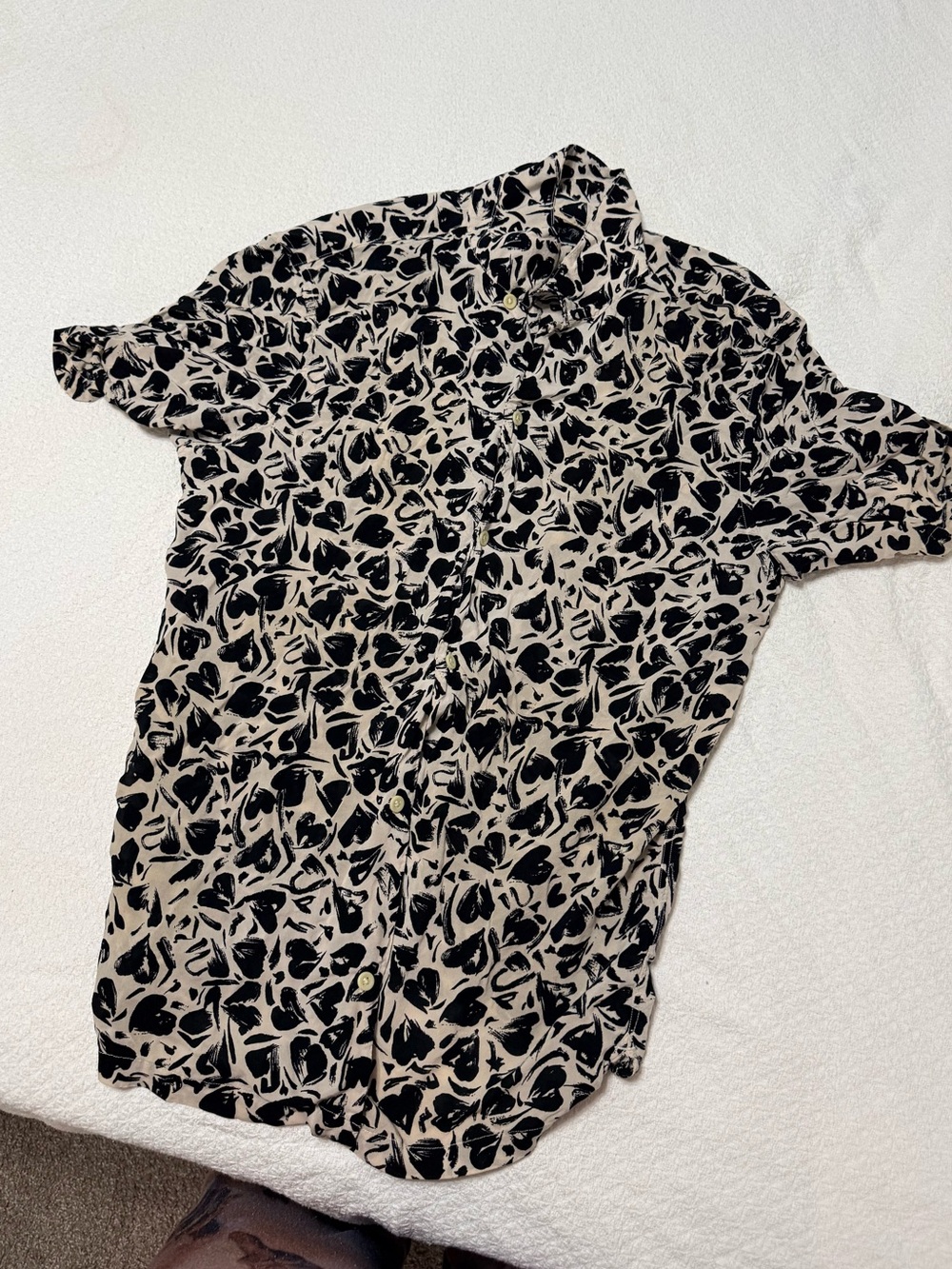 AllSaints Black and Cream heart Abstract Print Shirt